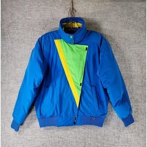 VTG Obermeyer Rally Down Puffer Ski Jacket Womens 8 Turquoise Neon Retro Nice!